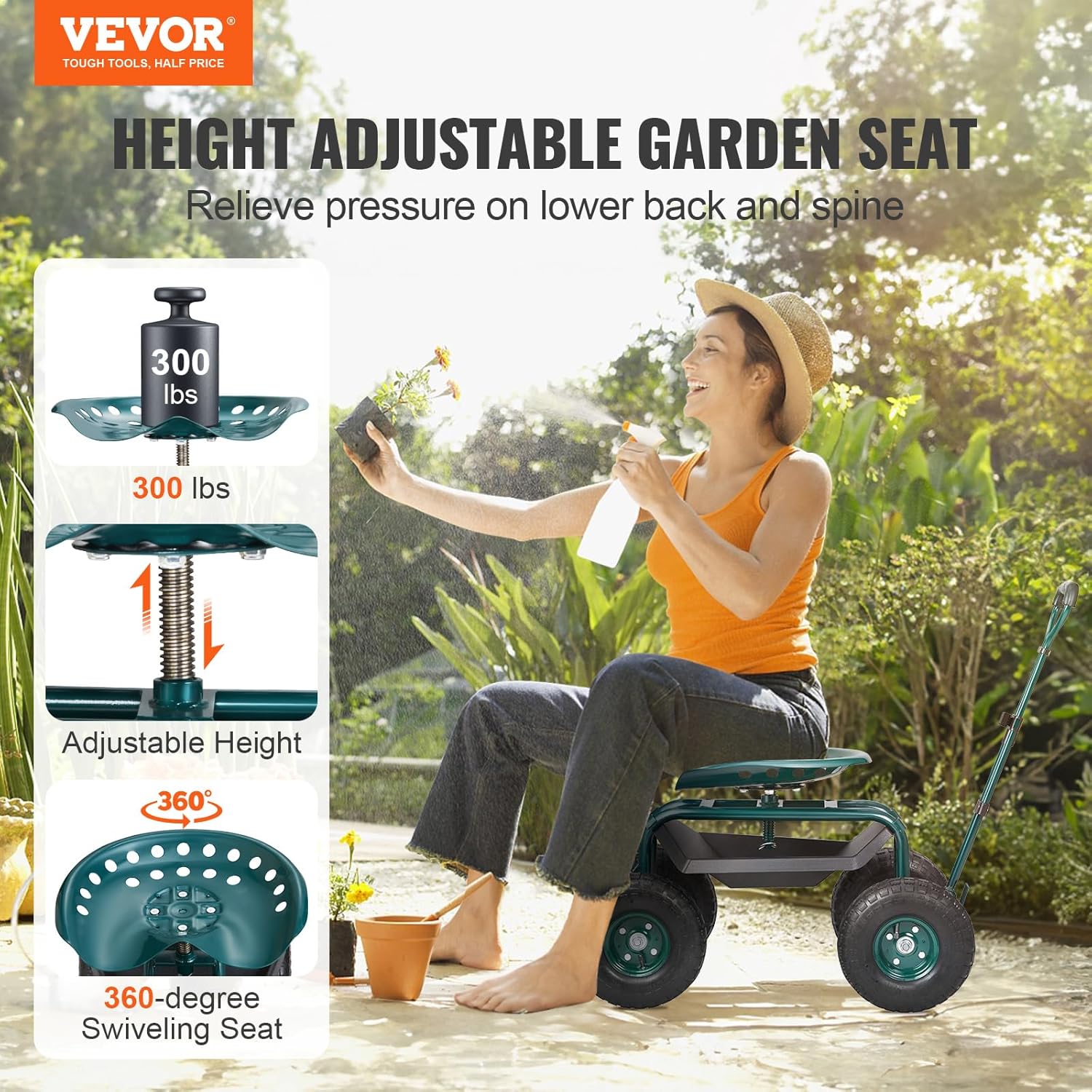 Garden Cart Rolling Workseat w - đánh giá và giá Gardening Tools Uses